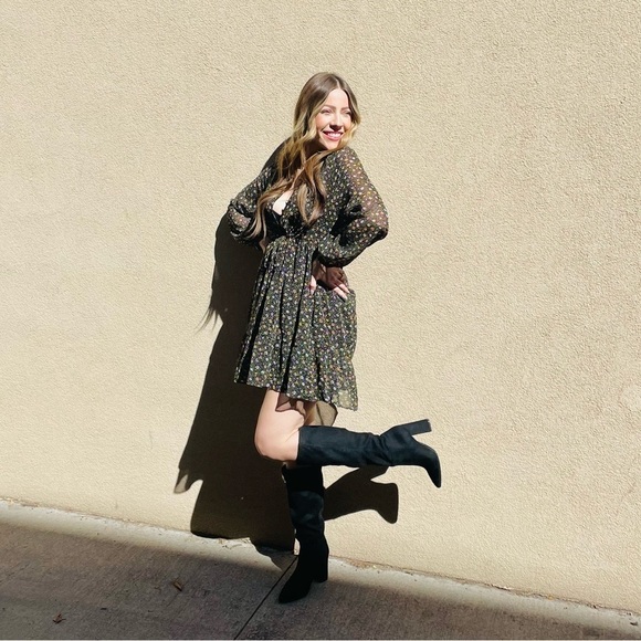 Zara Black Floral Long Sleeve Babydoll Mini Dress - Picture 4 of 10